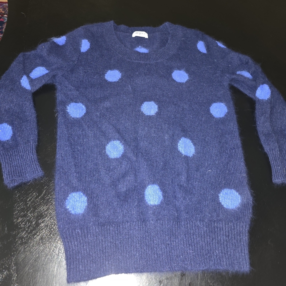 Wallace Rabbit Hair Blend Navy Blue Polka Dot Crew Neck Sweater XXS